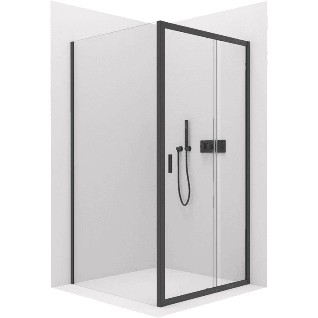 CERANO - Sprchovací kút Varone LINE Ľ/P - 6 mm - čierna matná, transparentné sklo - 140x80x195 - posuvný CER-DY505B-90113 1