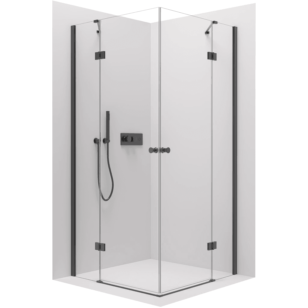 CERANO - Sprchovací kút Marino Duo Ľ/P - 6 mm - čierna matná, transparentné sklo - 90x90x190 - pántový CER-422925 1