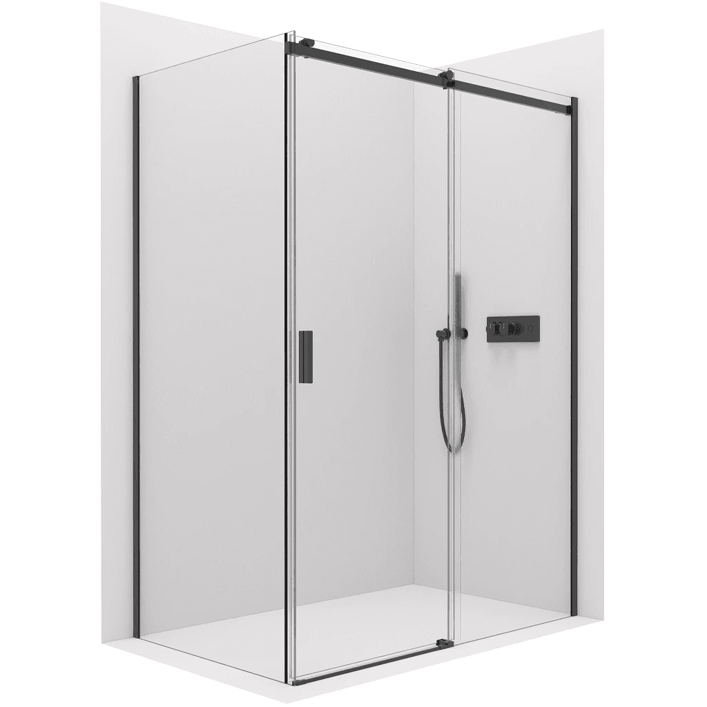 CERANO - Sprchovací kút Santoro Ľ/P - 6 mm - čierna matná, transparentné sklo - 100x100x195 - posuvný CER-431479 1