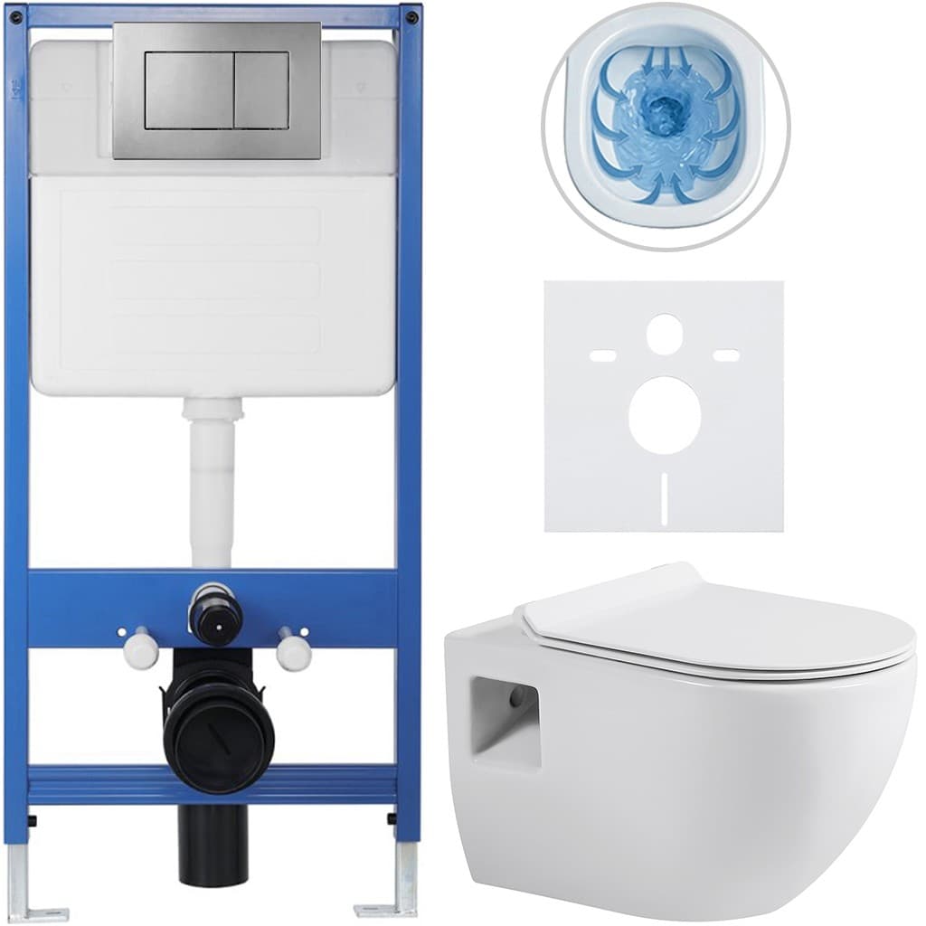 CERANO - Kompletný podomietkový WC set Lite/Dure - biela lesklá - WC tlačidlo Classic, tmavo šedá - predstenová inštalácia / sadrokartón - 51x35 CER-707235 1
