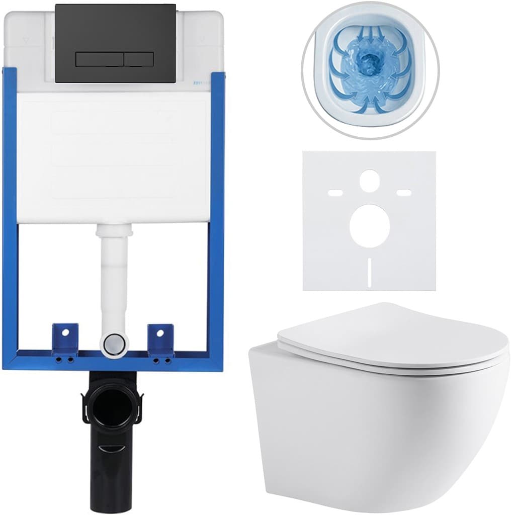 CERANO - Kompletný podomietkový WC set Profi/Cesso - biela matná - WC tlačidlo Slim, čierne matné - na zamurovanie - 49x36 CER-8050BD26 1