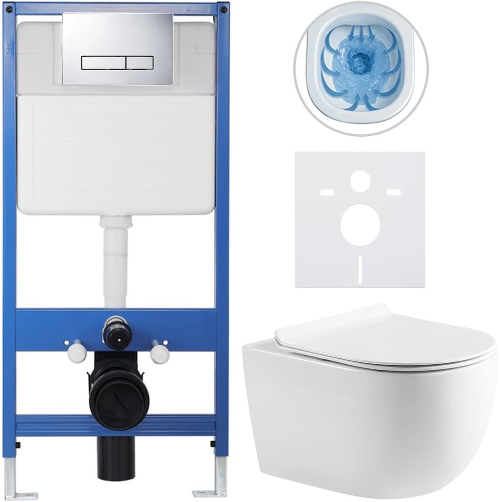 CERANO - Kompletný podomietkový WC set Profi/Felci - biela lesklá - WC tlačidlo Slim, chróm - predstenová inštalácia/sadrokartón - 52,5x36 CER-8050BD54 1