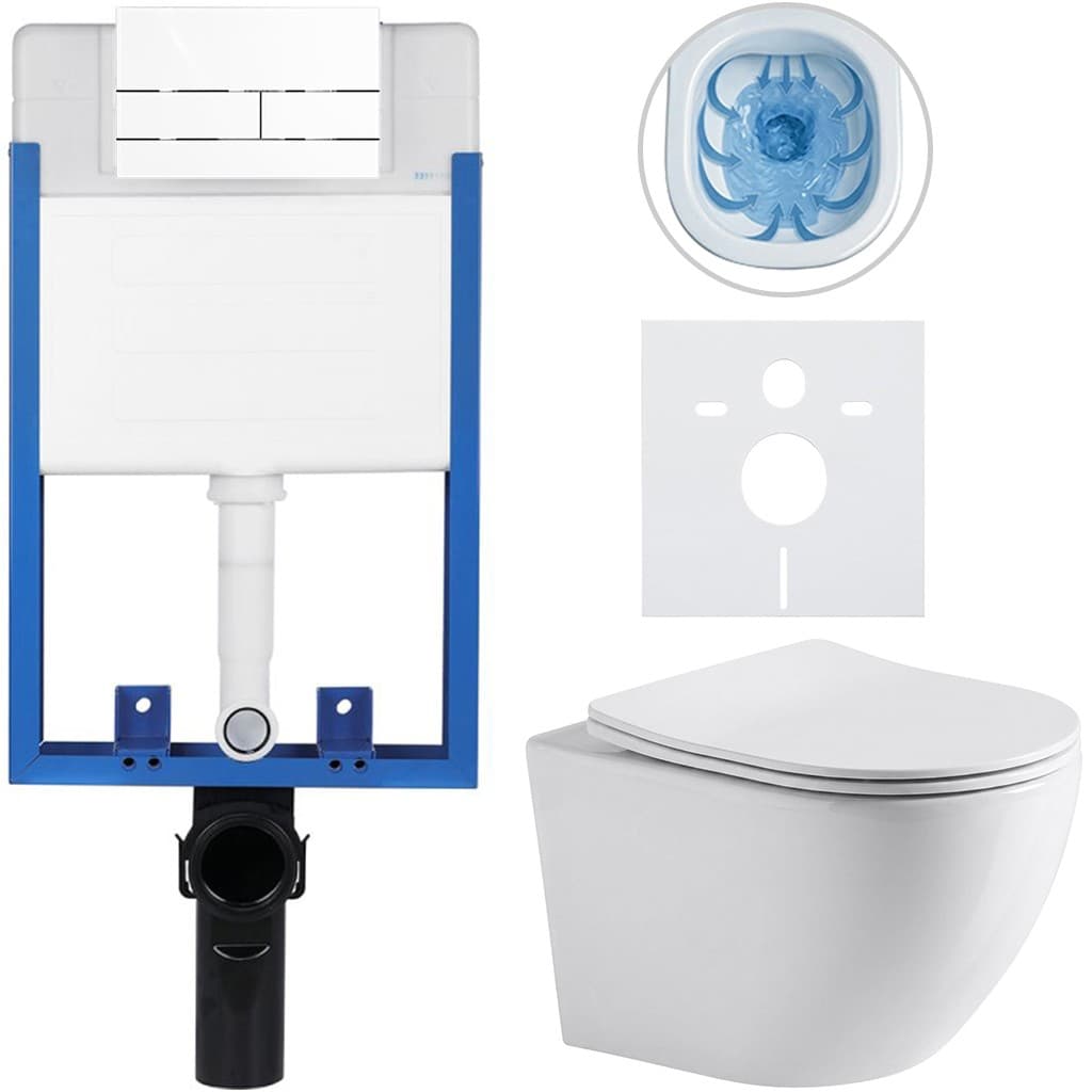 CERANO - Kompletný WC set Profi/Cesso - biela lesklá - WC tlačidlo Line/Biela - na zamurovanie - 49x36 CER-8050BD84238 1