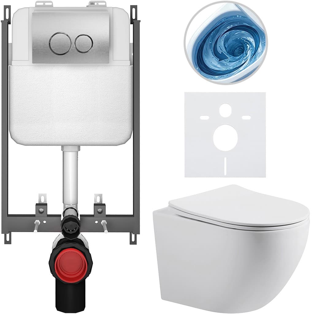 CERANO - Kompletný WC set Basic/Cesso - biela matná - WC tlačidlo Dualo/Strieborná - na zamurovanie - 49x36 CER-8050BD86161 1