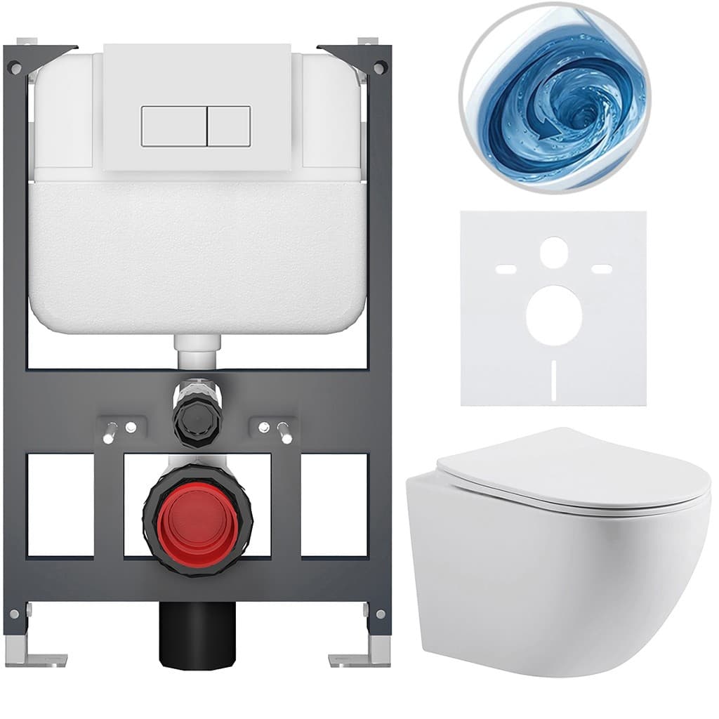 CERANO - Kompletný WC set Basic/Cesso - biela matná - WC tlačidlo Modulo/Biela - závesné - nízky modul - predstenová inštalácia - 49x36 CER-8050BD86184 1