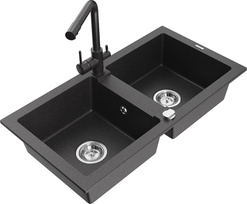 MEXEN/S MEXEN/S - Mario granitový drez 2-bowl vrátane batérie Duero, čierna kropenatá 6504-76-671600-76 1