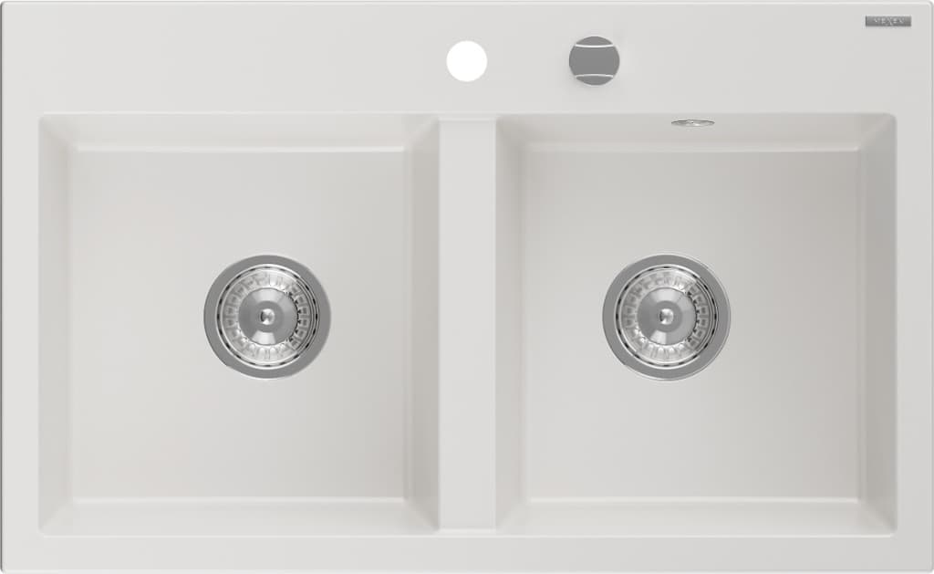 MEXEN MEXEN - Hektor granitový drez 2-bowl 800 x 480 mm, biela, sifón chróm 6521802000-20 1