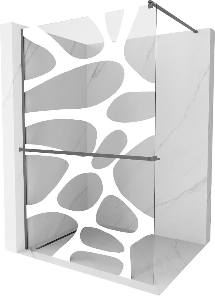 MEXEN/S - Kioto+ Sprchová zástena WALK-IN s poličkou a držiakom uterákov 80 x 200, biely vzor, grafit metal 800-080-121-95-97