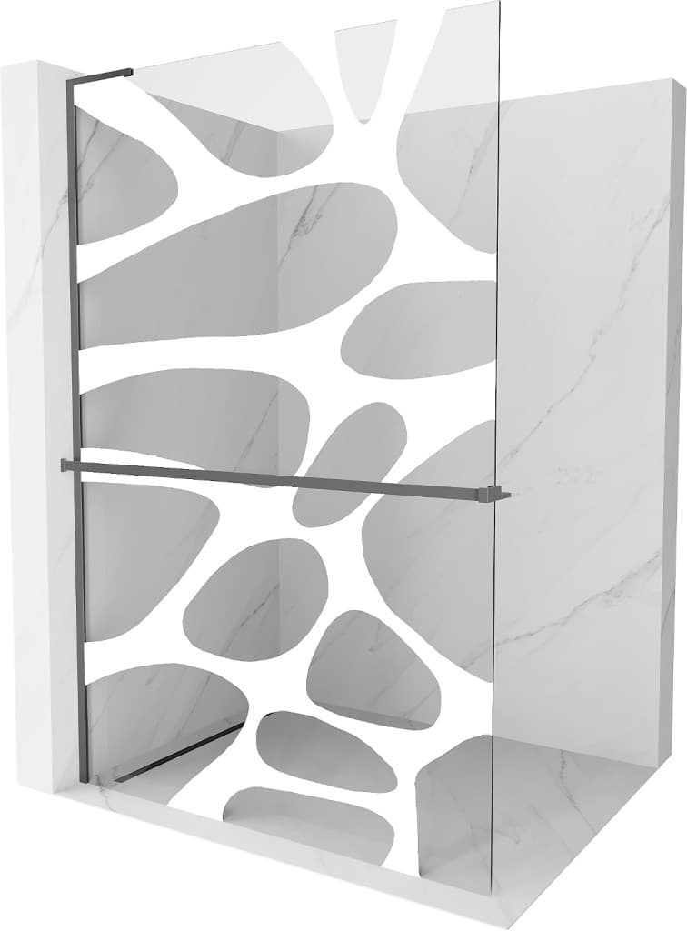 MEXEN/S - Kioto+ L Sprchová zástena WALK-IN s poličkou a držiakom uterákov 120 x 200, biely vzor, grafit metal 800-120-123-95-97