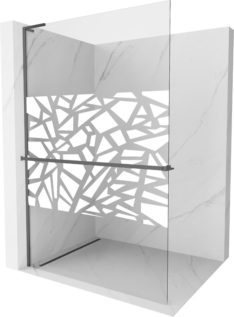 MEXEN/S - Kioto+ L Sprchová zástena WALK-IN s poličkou a držiakom uterákov 90 x 200, biely vzor, grafit metal 800-090-123-95-85