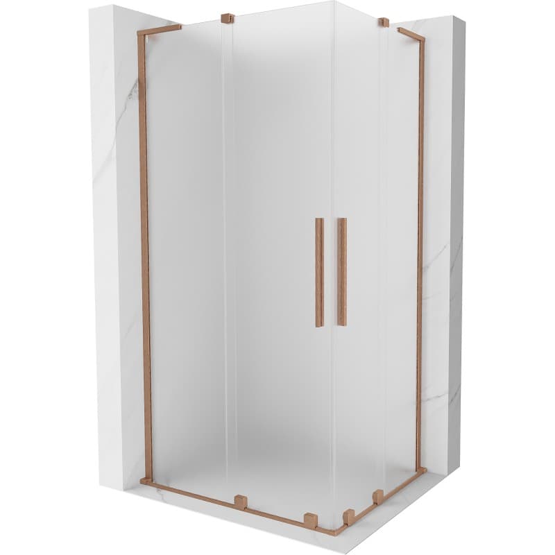 MEXEN/S - Velar L Duo sprchovací kút, posuvné dvere 90 x 80, dekor, meď kartáčovaná 871-090-080-02-33-65