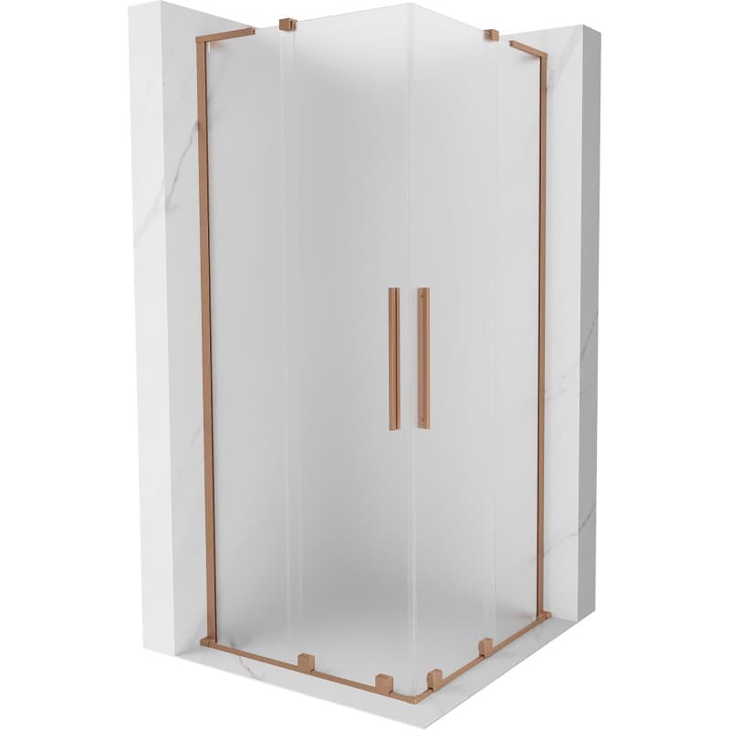 MEXEN/S - Velar L Duo sprchovací kút, posuvné dvere 100 x 100, dekor, meď kartáčovaná 871-100-100-02-33-65
