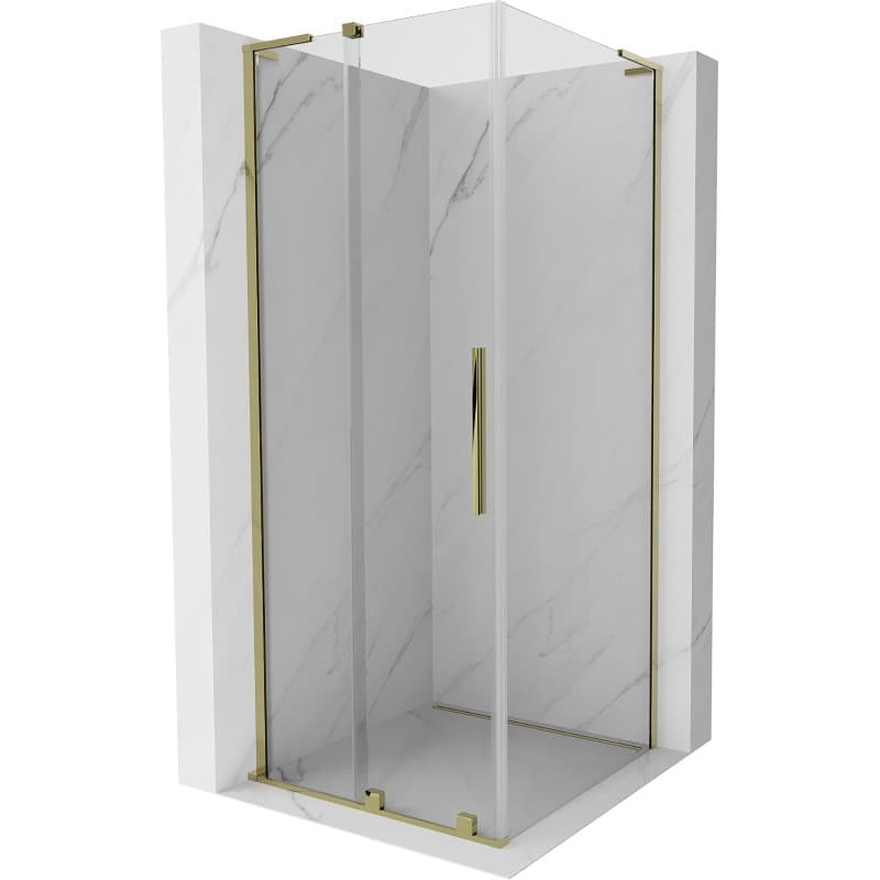 MEXEN/S - Velar L sprchovací kút, posuvné dvere 100 x 100, transparent, zlato 871-100-100-03-50