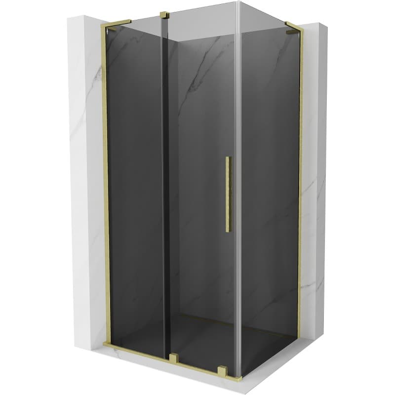 MEXEN/S - Velar L sprchovací kút, posuvné dvere 100 x 80, grafit, zlato kartáčovaná 871-100-080-43-55