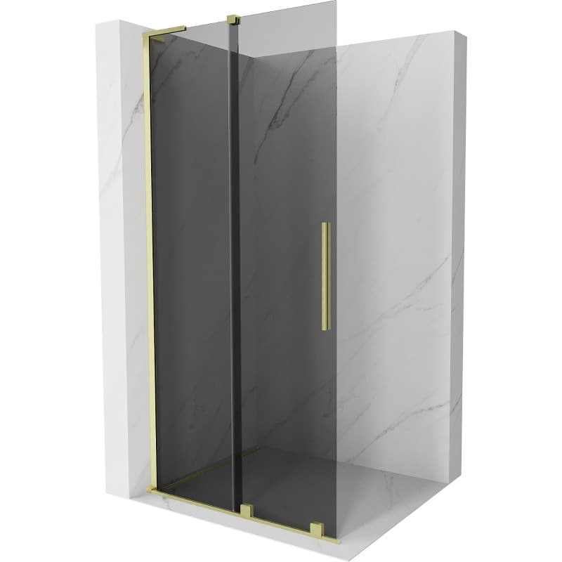 MEXEN/S - Velar L Sprchová zástena posuvná Walk-in 120 x 200, grafit 8 mm, zlato kefovaná 871-120-003-43-55