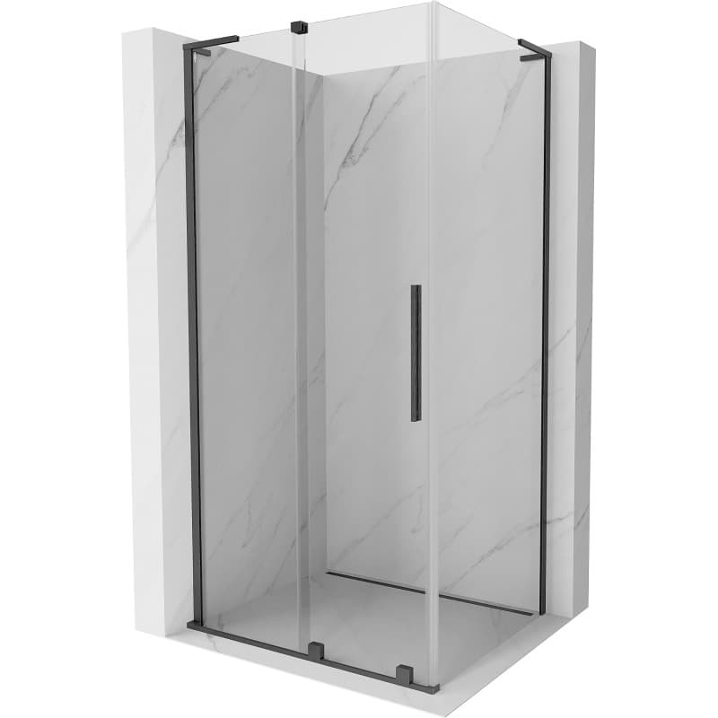 MEXEN/S - Velar L sprchovací kút, posuvné dvere 90 x 80, transparent, grafit kartáčovaná 871-090-080-03-66
