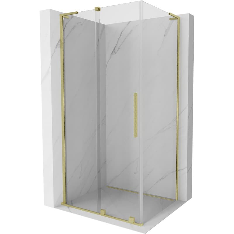 MEXEN/S - Velar L sprchovací kút, posuvné dvere 100 x 80, transparent, zlato kartáčovaná 871-100-080-03-55