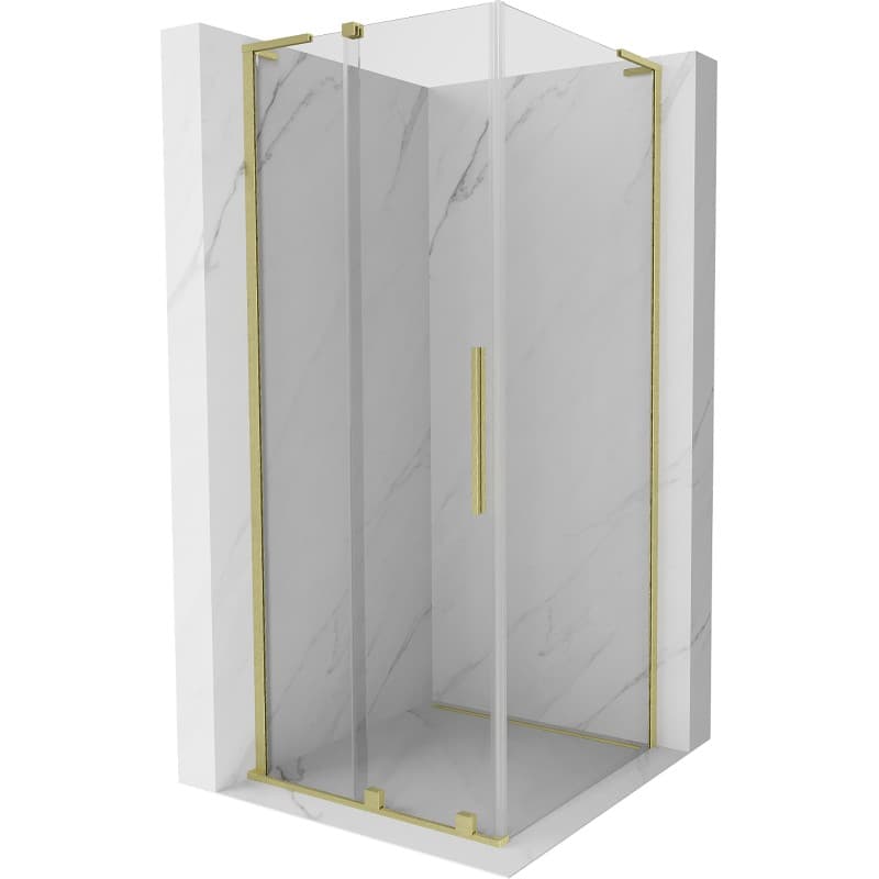 MEXEN/S - Velar L sprchovací kút, posuvné dvere 100 x 100, transparent, zlato kartáčovaná 871-100-100-03-55