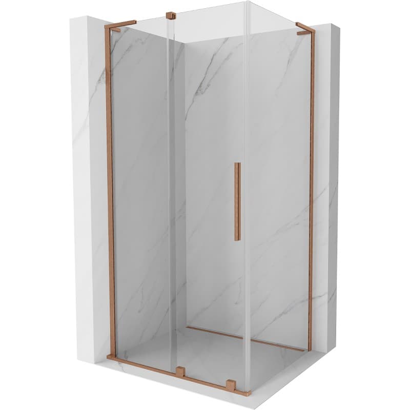 MEXEN/S - Velar L sprchovací kút, posuvné dvere 120 x 80, transparent, meď kartáčovaná 871-120-080-03-65