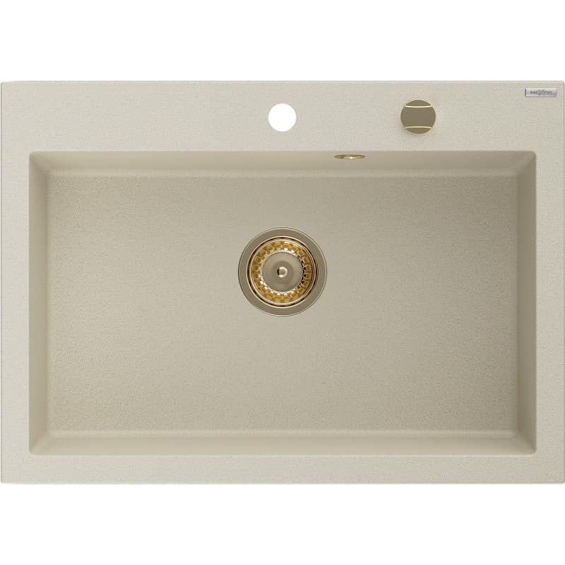 MEXEN/S MEXEN/S - Elix granitový drez 1-miska 700 x 500 mm, béžový, sifón zlatá 6526701005-69-G
