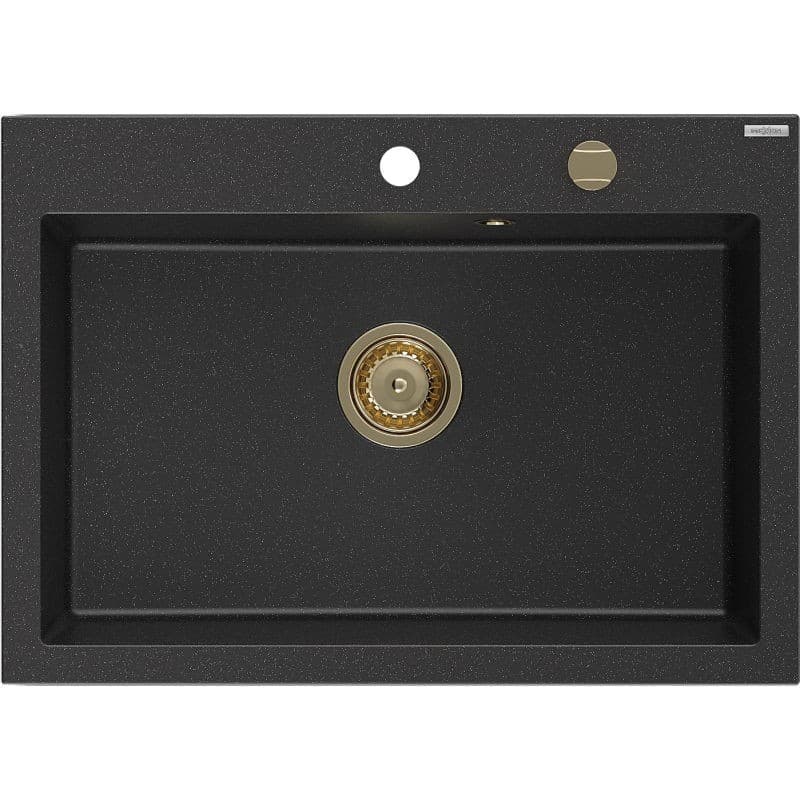 MEXEN/S MEXEN/S - Elix granitový drez 1-miska 700 x 500 mm, čierna/strieborná metalík, sifón zlatá 6526701005-73-G