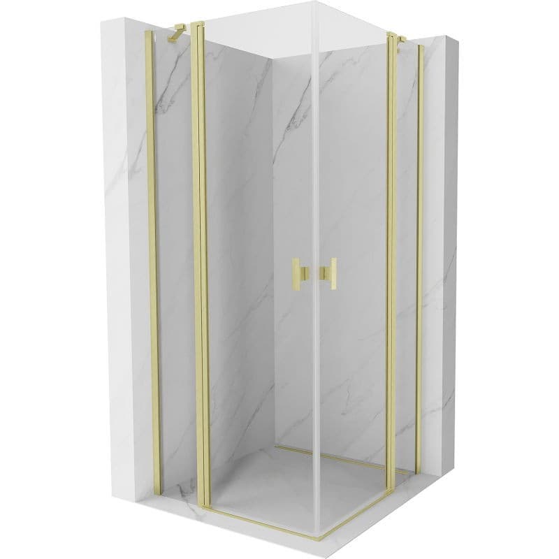 MEXEN/S - Mist Duo sprchovací kút dvere krídlové 85 x 85, transparent, zlato kartáčovaná 8A4-085-085-55-00