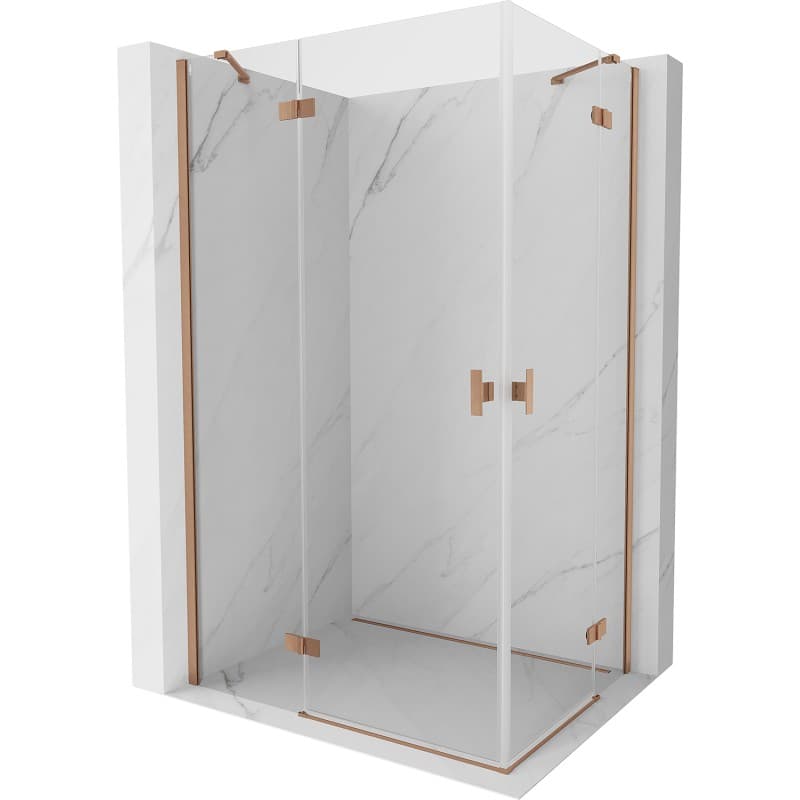 MEXEN/S - Mist H Duo sprchovací kút dvere krídlové 85 x 70, transparent, meď kartáčovaná 8A5-085L-070P-65-00