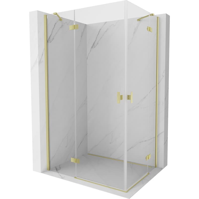 MEXEN/S - Mist H Duo sprchovací kút dvere krídlové 85 x 75, transparent, zlato kartáčovaná 8A5-085L-075P-55-00
