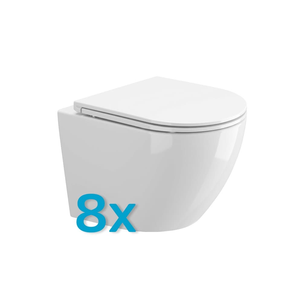 Mereo WC závesné kapotované, RIMLESS, 490x370x360, keramické, vr. sedátka CSS123, 8ks VSD82S8 1