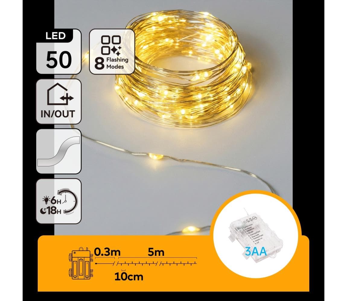 B.V.  - LED reťaz 50xLED/3xAA 5,3m teplá biela B10303K19 1