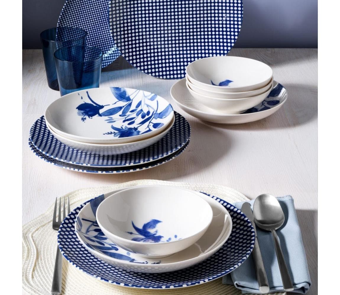 Jedálenská sada 14 ks biela/modrá/porcelán 387GRP1387 1