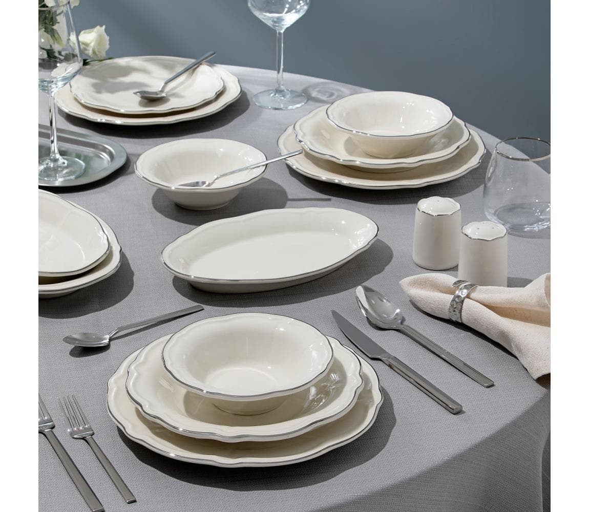 Jedálenská sada 53 ks biela/strieborná/porcelán 667PRS1148 1