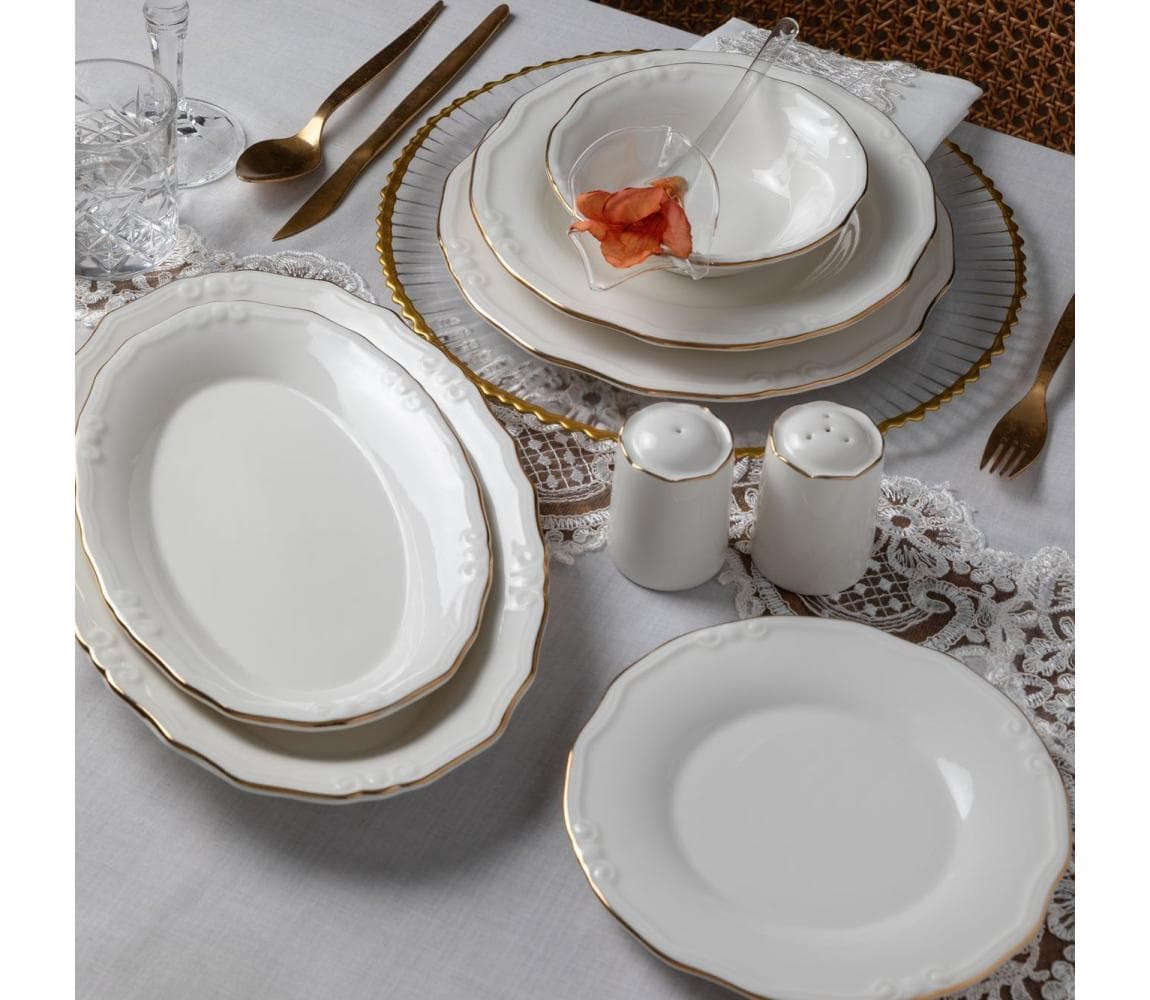 Jedálenská súprava 53 ks biela/zlatá/porcelán 667PRS1145 1