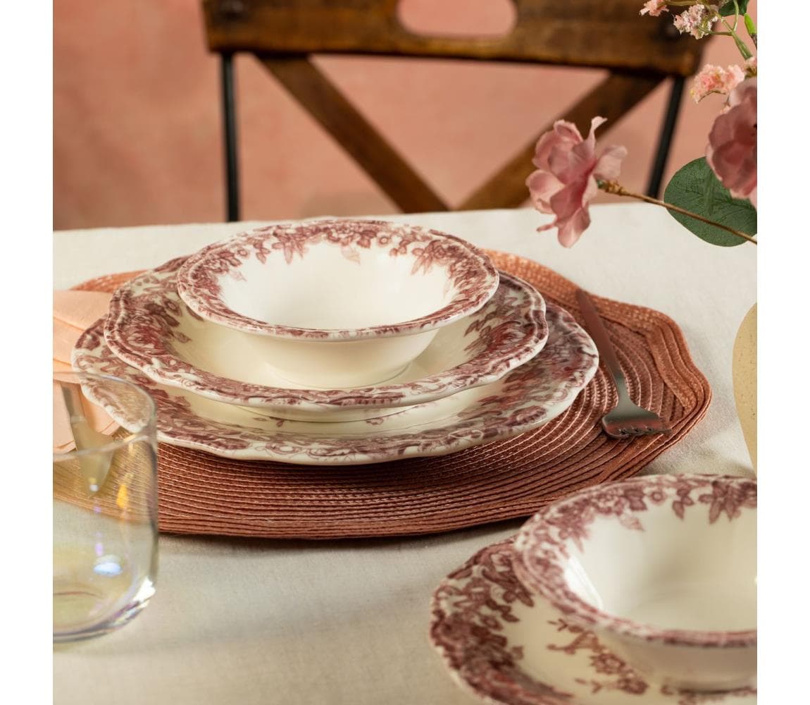 Jedálna súprava 24 ks biela/ružová/porcelán 667PRS1150 1