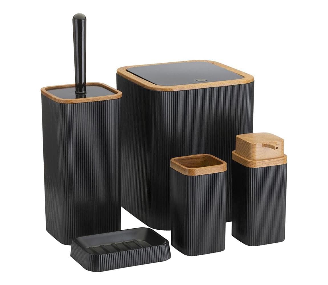 HowHomely Kúpeľňový set ZOYA 5 ks čierna/hnedá HH-461-3-S 1