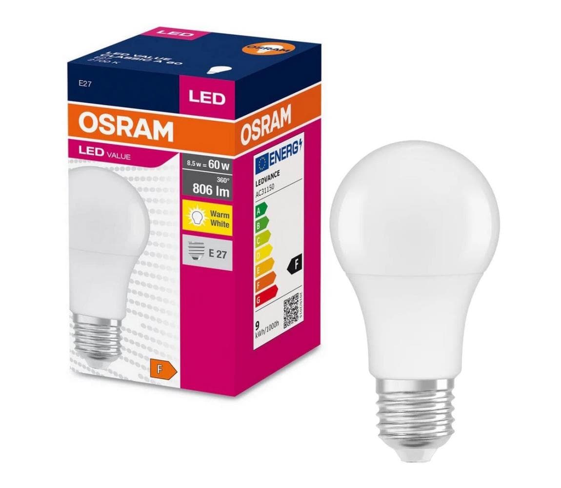 Osram LED VALUE CL A FR 60 9W/827 E27 2700K teplá biela 1