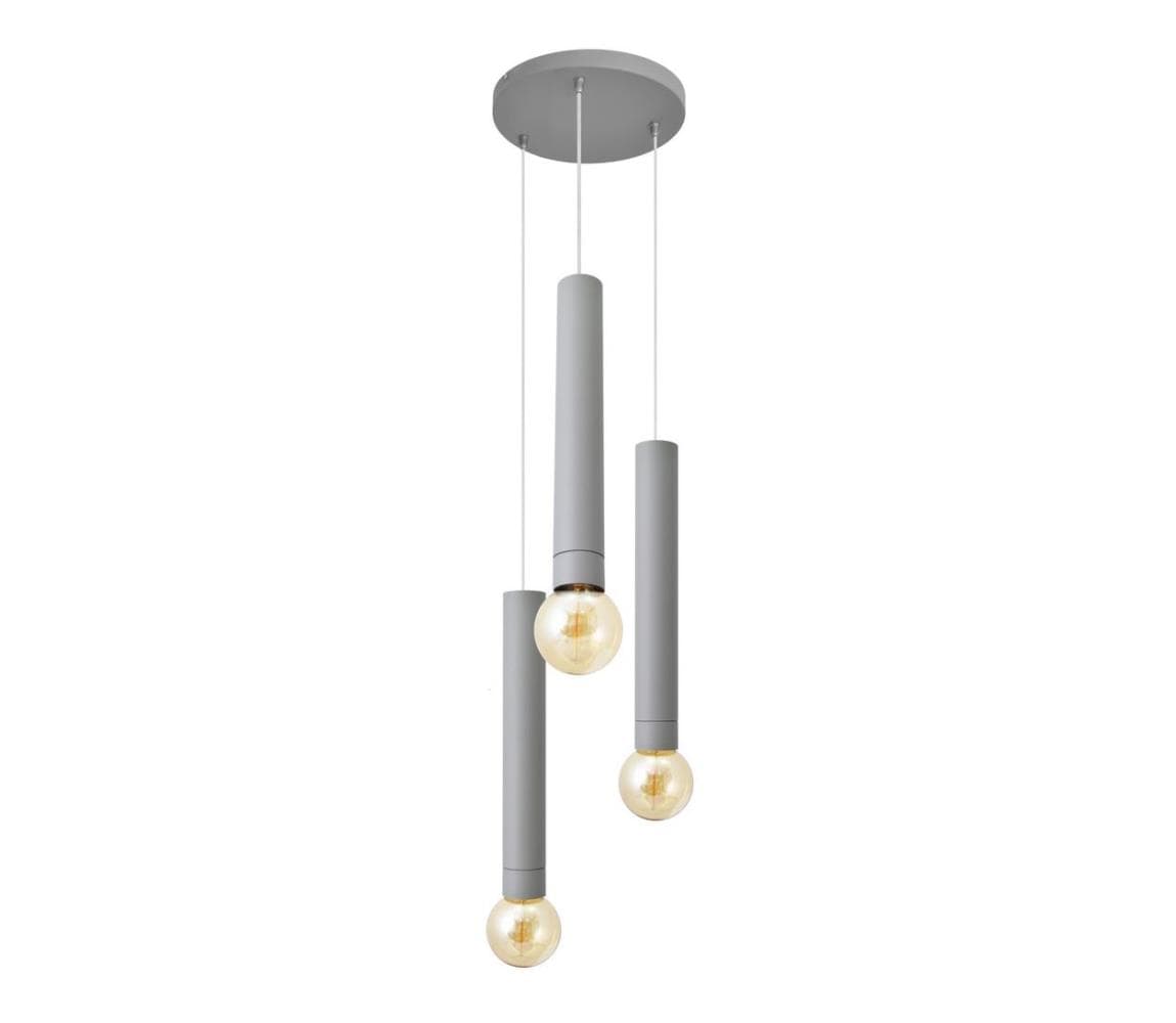 Luster na lanku TUBA 3xE27/15W/230V šedá W-KD 1117/3 GR 1