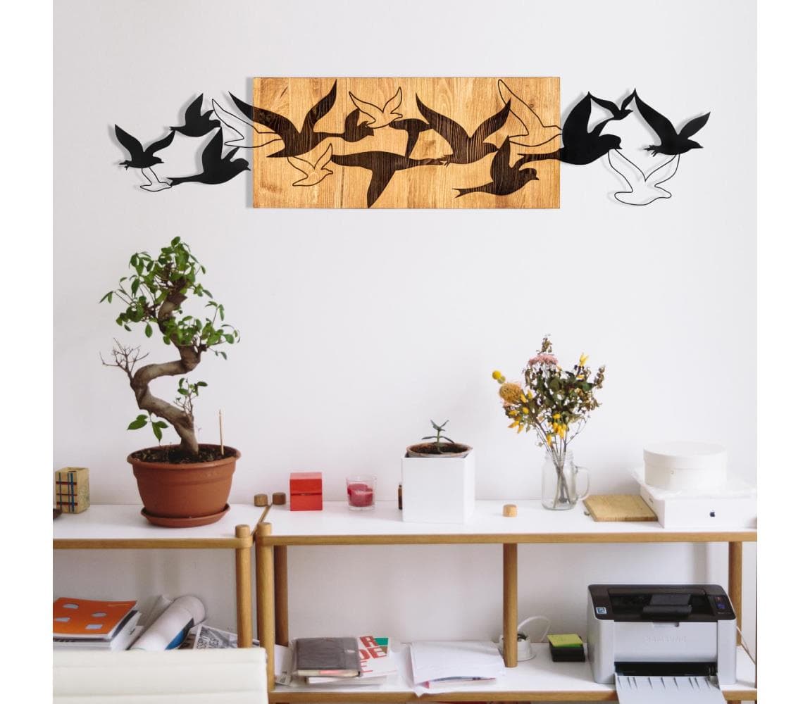 Nástenná dekorácia 111x25 cm vtáci drevo/kov 279ENZ1755 1