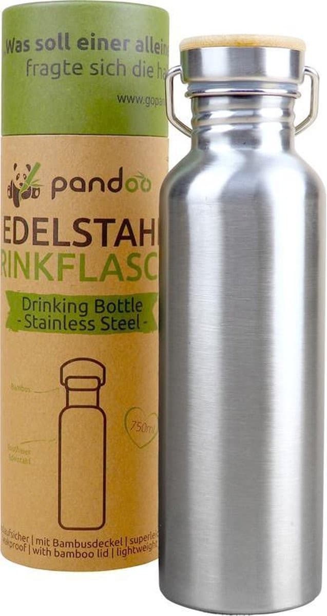 Pandoo Nerezová fľaša na vodu s bambusovým viečkom 750 ml