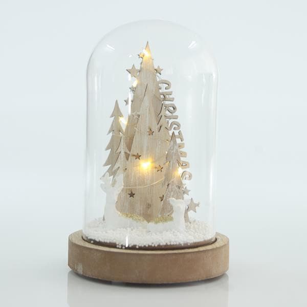 Eurolamp Sklenená kupola s jedľami, 12 x 12 x 20 cm, 1 ks