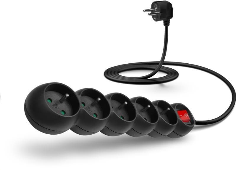CONNECT IT predlžovací kábel 230 V, 5 zásuviek, 2 m, s vypínačom (čierny) 1