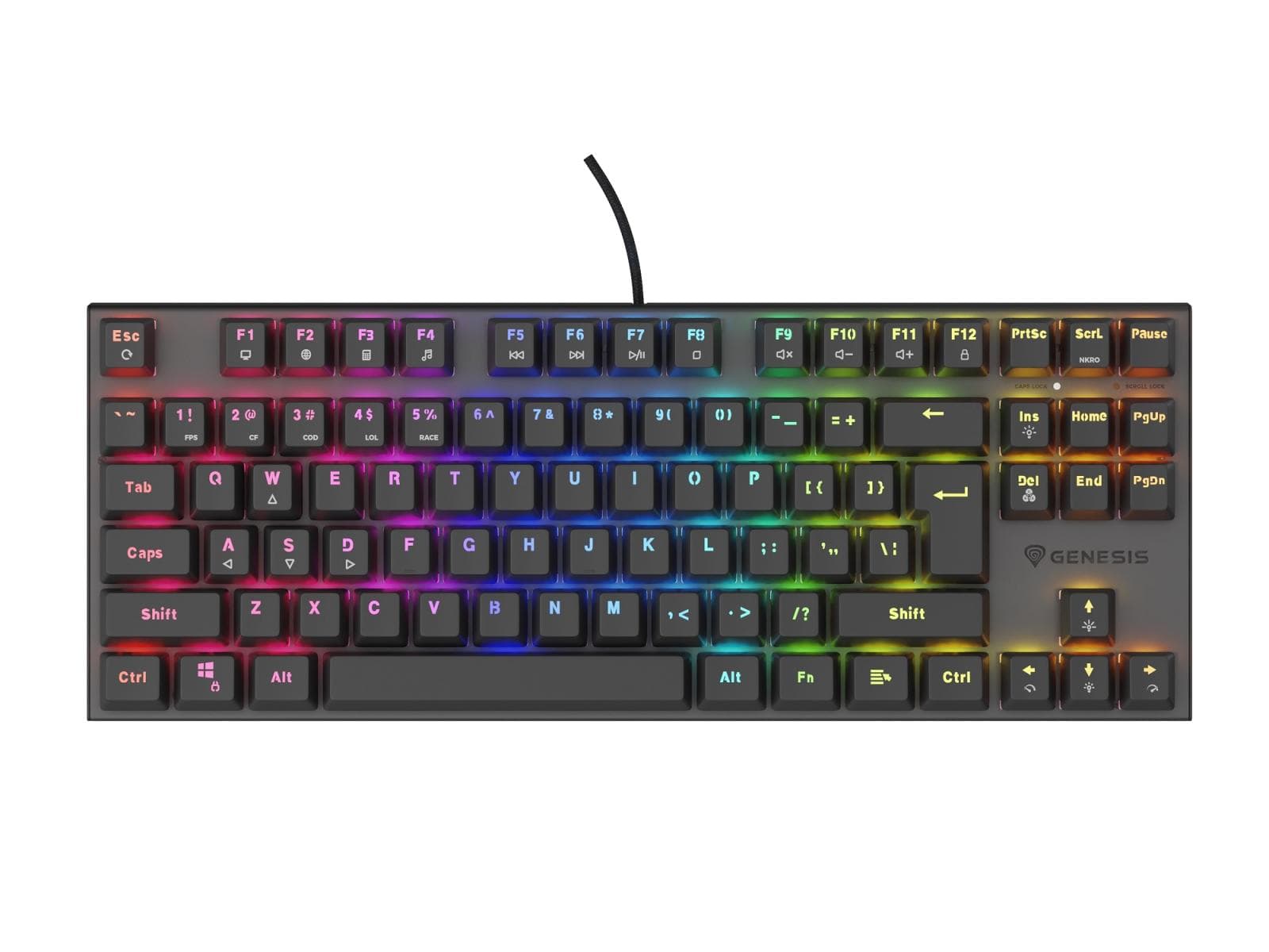 Genesis herná mechanická klávesnica THOR 303/TKL/RGB/Outemu Peach Silent/Drôtová USB/US layout/Čierna 1