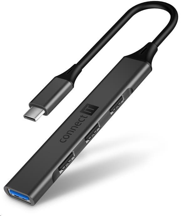 CONNECT IT USB-C hub, (1xUSB-A 3.0, 3xUSB-A 2.0), externý, antracitová 1