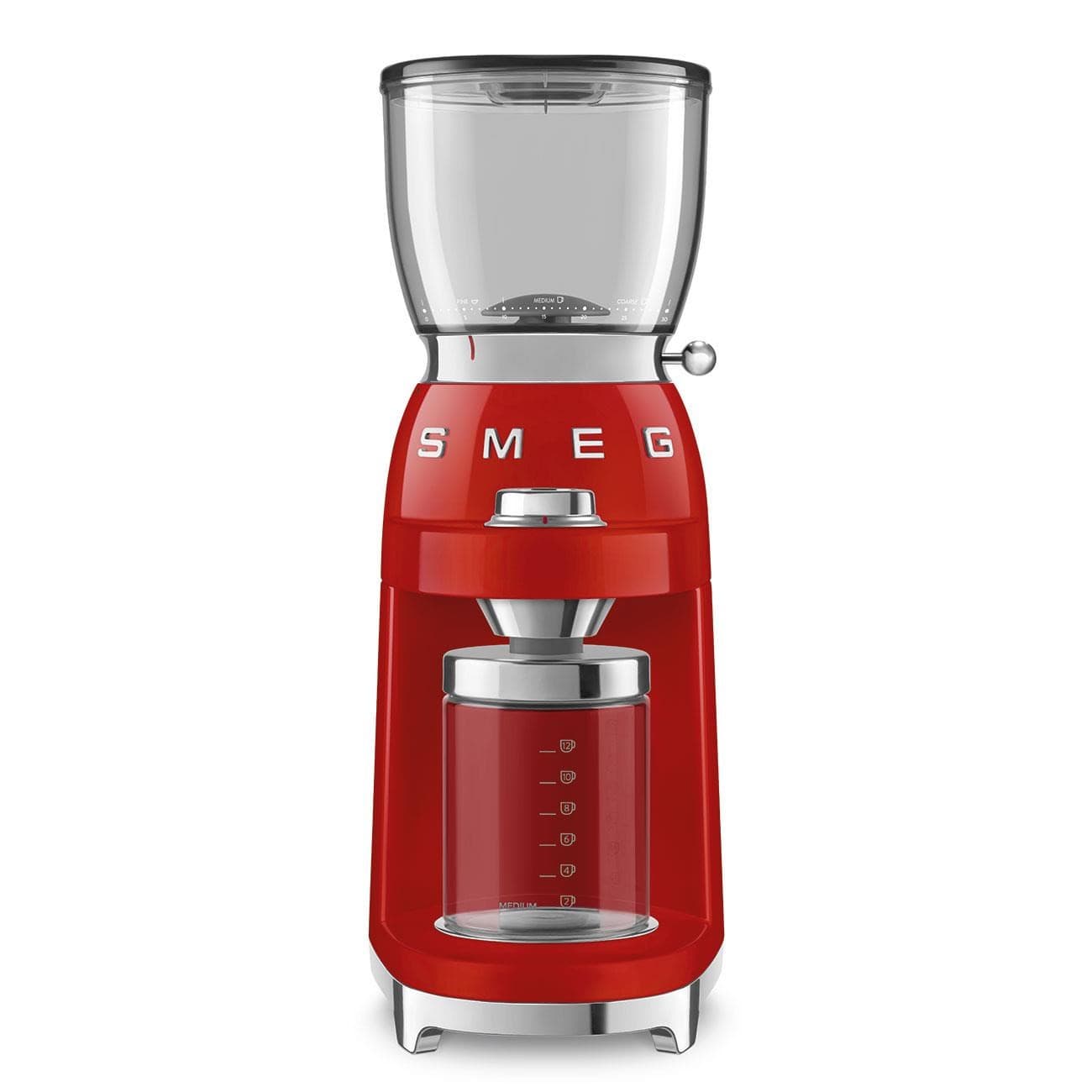 Smeg CGF11RDEU mlynček na kávu, 150 W, nastaviteľná hrubosť, nerezový mlynček, nádoba z tritánu, červený 1