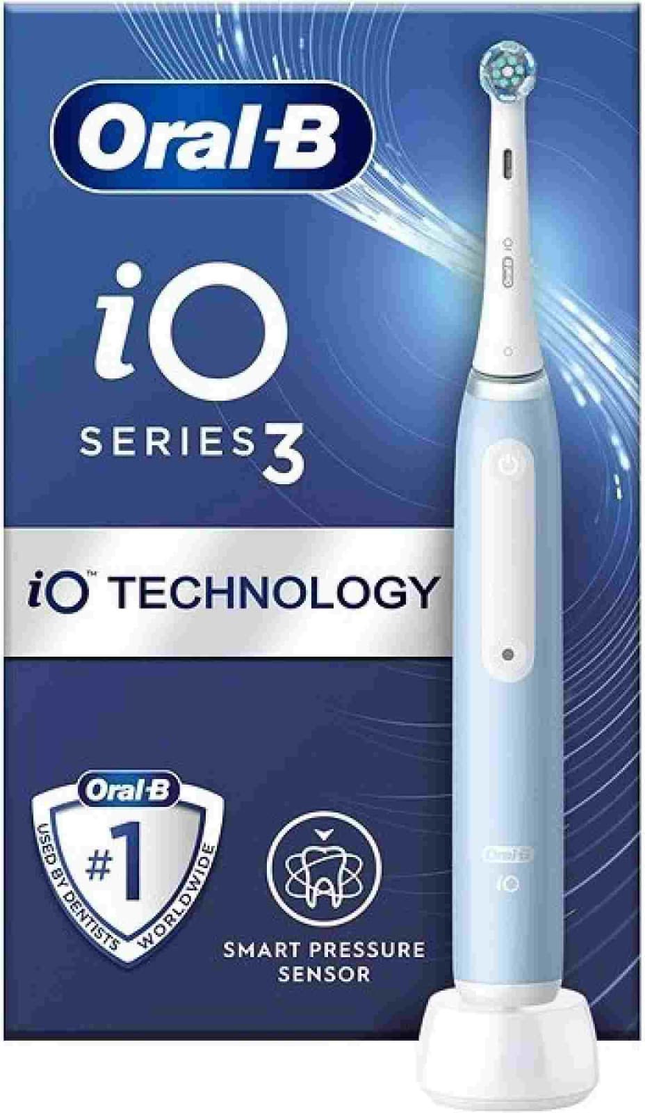Oral-B iO3 Ice Blue elektrická zubná kefka, magnetická, 3 režimy, časovač, tlakový senzor, modrý