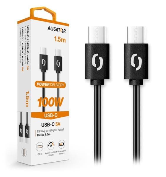 ALIGATOR dátový kábel POWER 100W, USB-C/USB-C 5A, dĺžka 1, 5 m, čierna 1