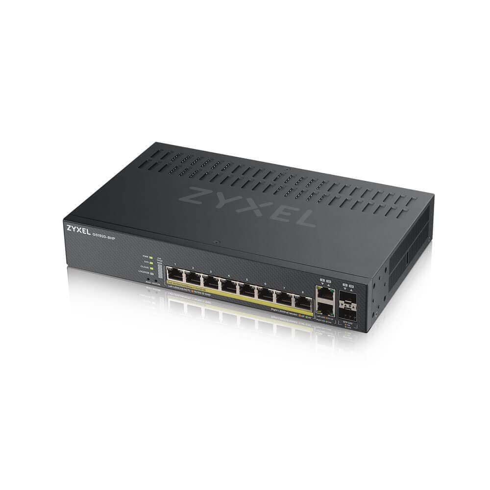Zyxel GS1920-8HPV2 10-port Smart Managed PoE Switch Switch, 8x gigabit RJ45, 2x gigabit RJ45/SFP, 130W pre PoE 1
