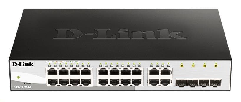 D-Link DGS-1210-20 20-port Gigabit Smart+ Switch, 16x GbE, 4x RJ45/SFP, fanless 1
