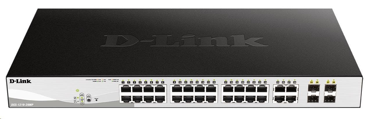 D-Link DGS-1210-28MP 28-port Gigabit Smart+ PoE Switch, 24x GbE PoE+, 4x RJ45/SFP, PoE 370W