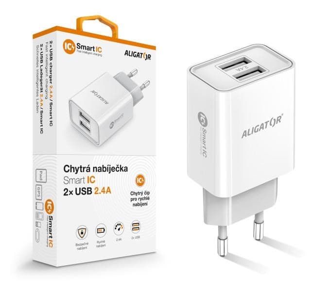 Aligator sieťová nabíjačka, 2x USB, smart IC, 2, 4 A, biela 1